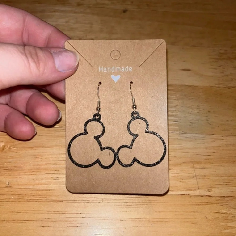 Handmade Black Mickey Earrings made with a 3D Printer.